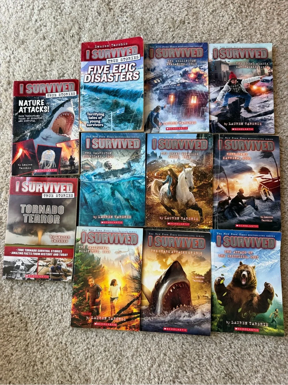 Scholastic 'I Survived' Book Lot — Red, Blue & Brown Covers 11 books Like New